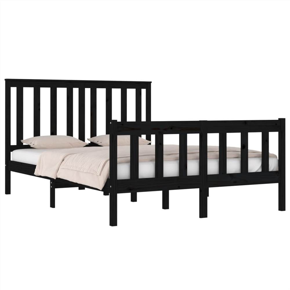 Bed Frame Black Solid Wood Pine 135x190 cm 4FT6 Double