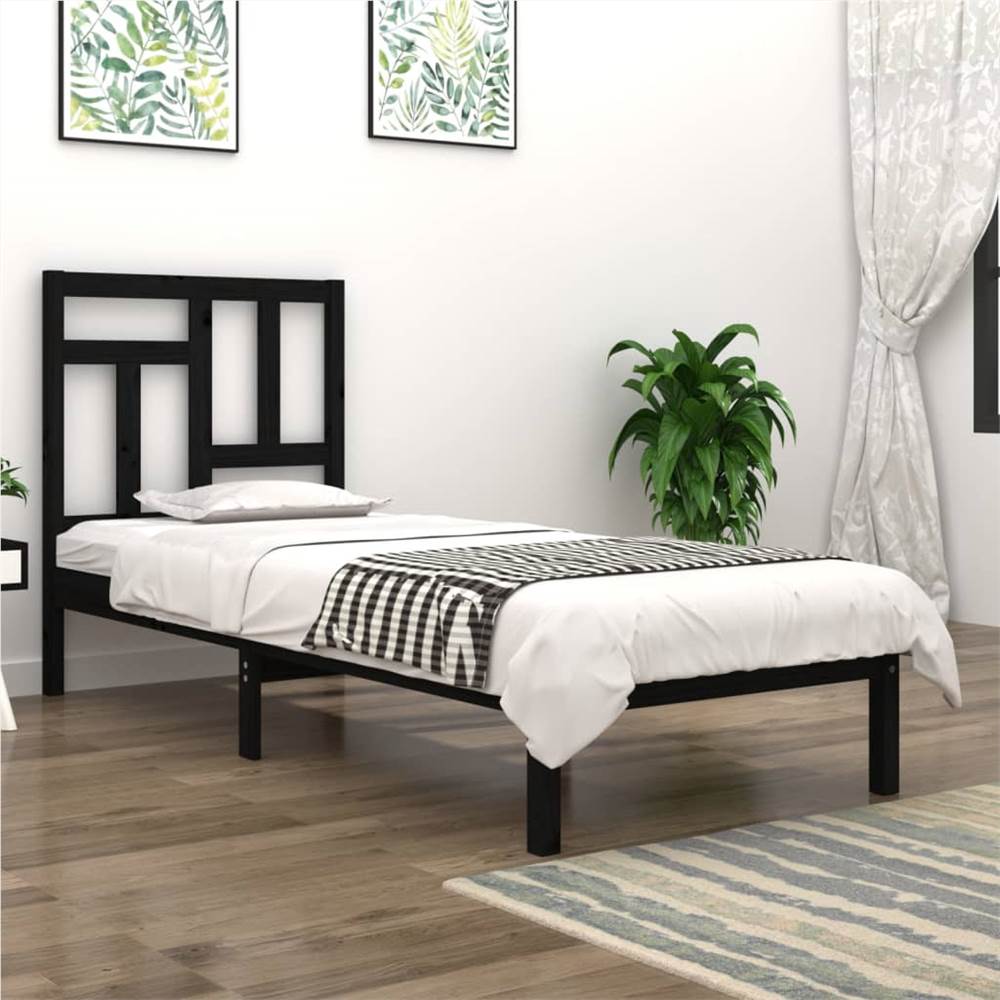 

Bed Frame Black Solid Wood Pine 90x190 cm 3FT Single
