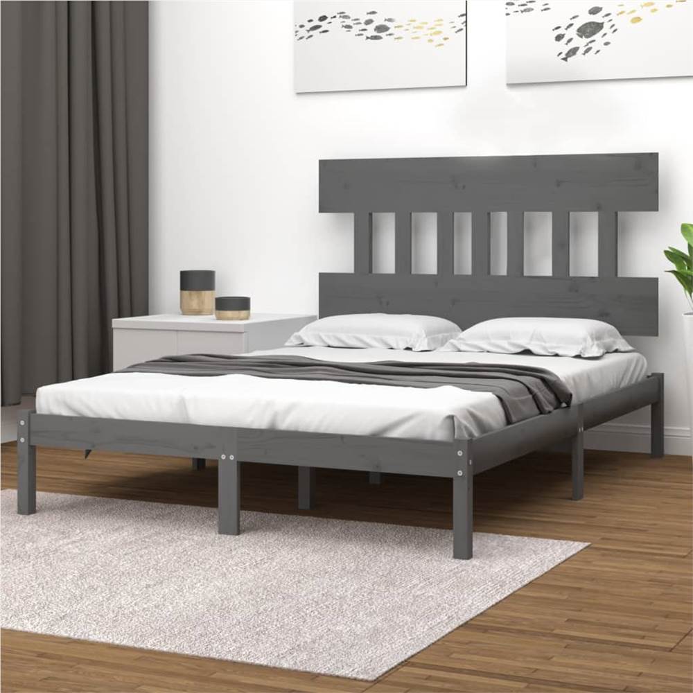 

Bed Frame Grey Solid Wood 135x190 cm 4FT6 Double