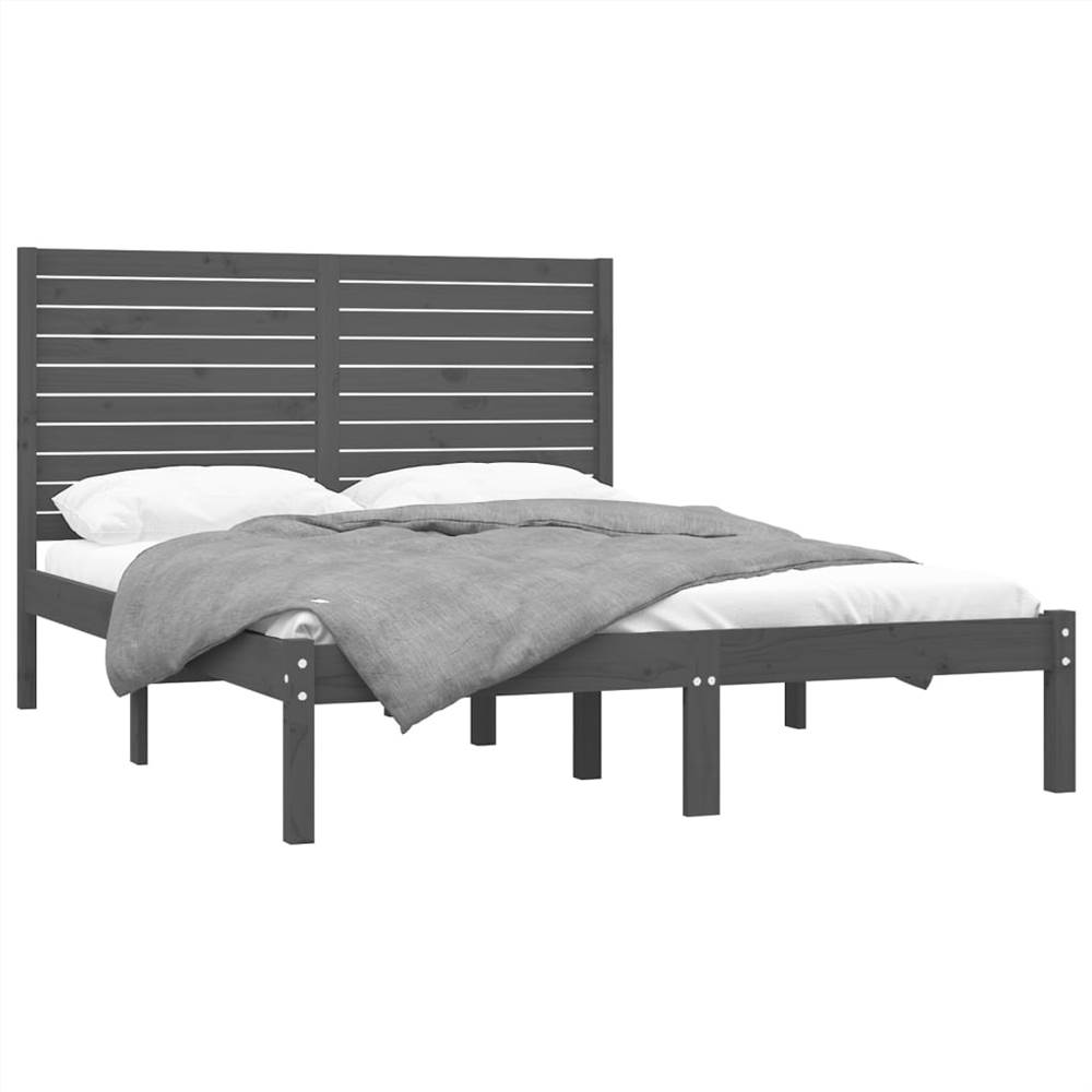 Bed Frame Grey Solid Wood 140x200 cm