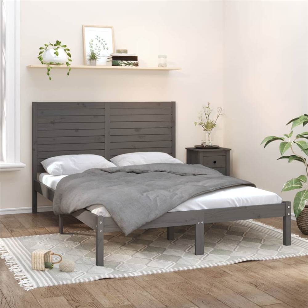 

Bed Frame Grey Solid Wood 160x200 cm