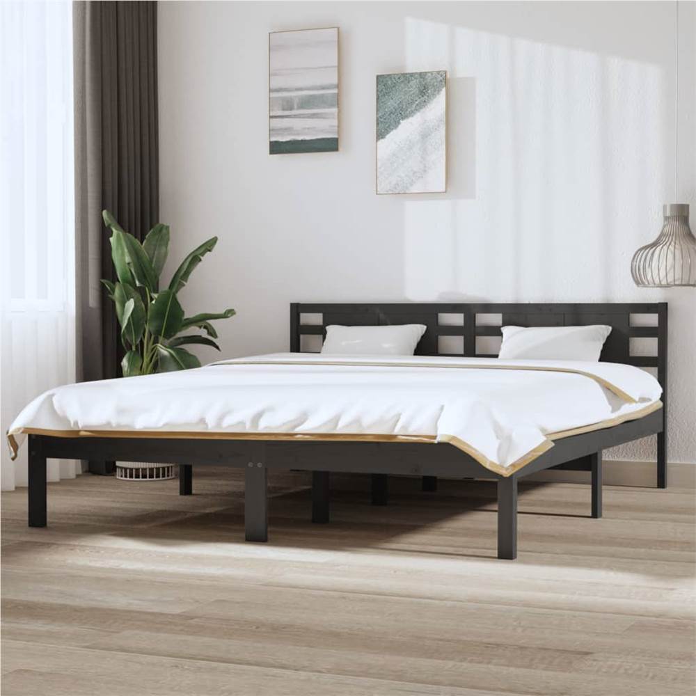 

Bed Frame Grey Solid Wood 180x200 cm 6FT Super King