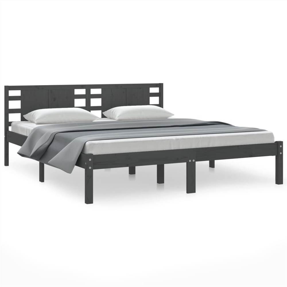 Bed Frame Grey Solid Wood 180x200 cm 6FT Super King