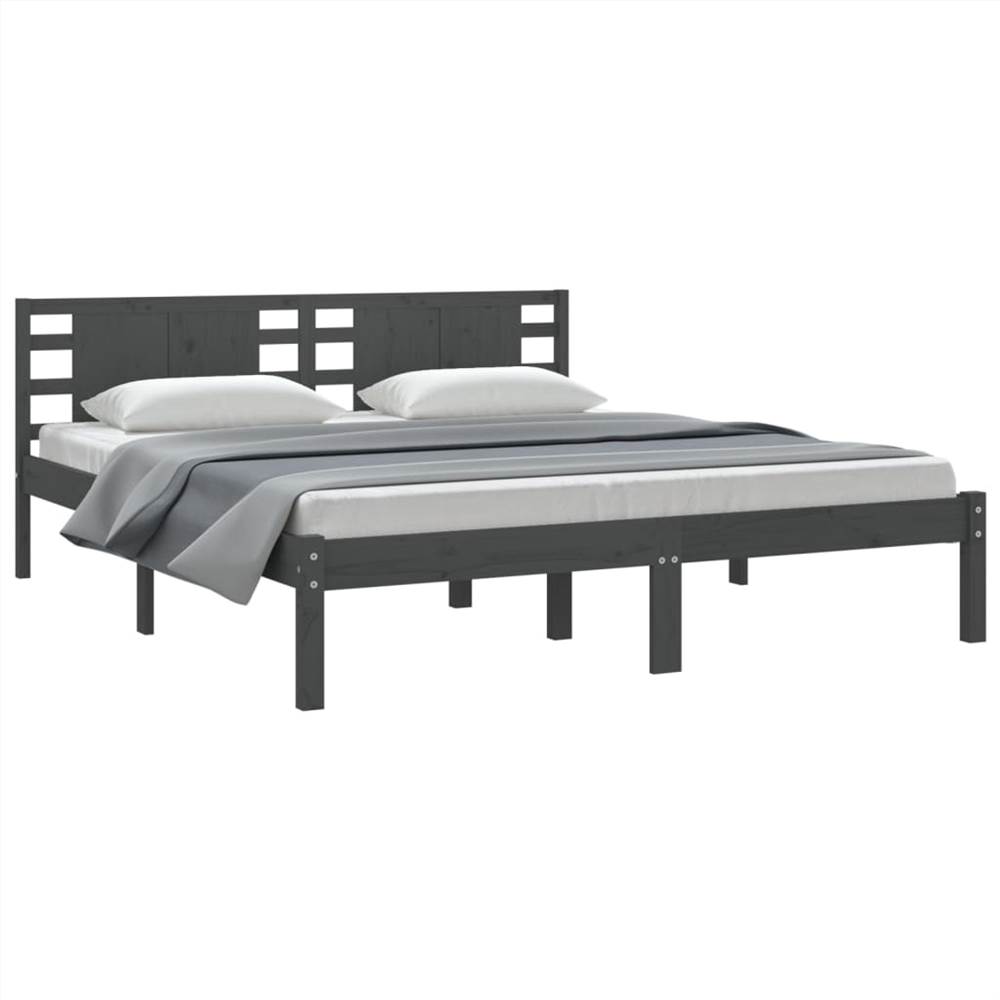 Bed Frame Grey Solid Wood 180x200 cm 6FT Super King