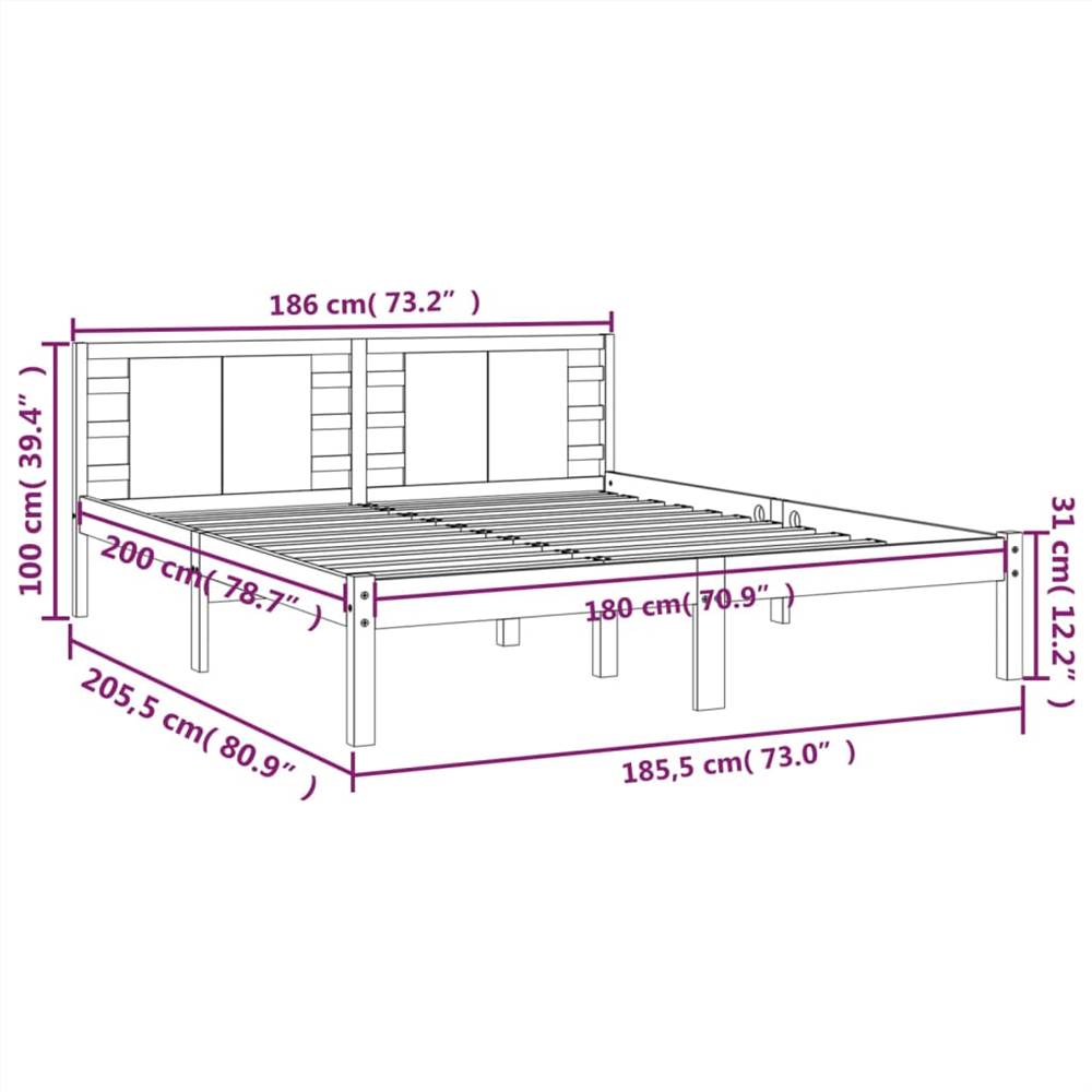 Bed Frame Grey Solid Wood 180x200 cm 6FT Super King