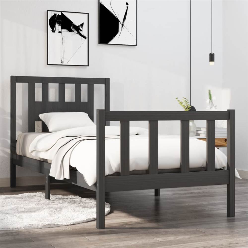 Bed Frame Grey Solid Wood 75x190 cm 2FT6 Small Single
