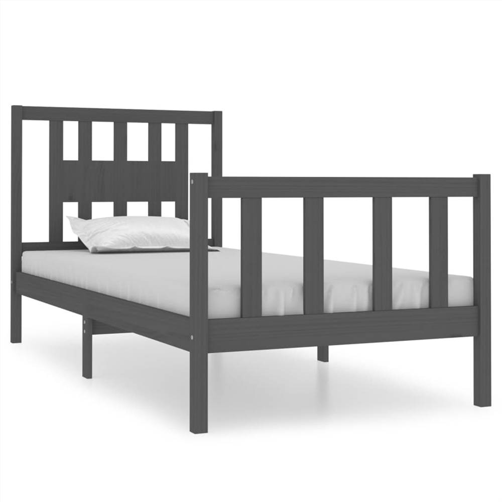 Bed Frame Grey Solid Wood 90x190 Cm 3FT Single 7 Bed Frame Grey Solid Wood 90x190 cm 3FT Single
