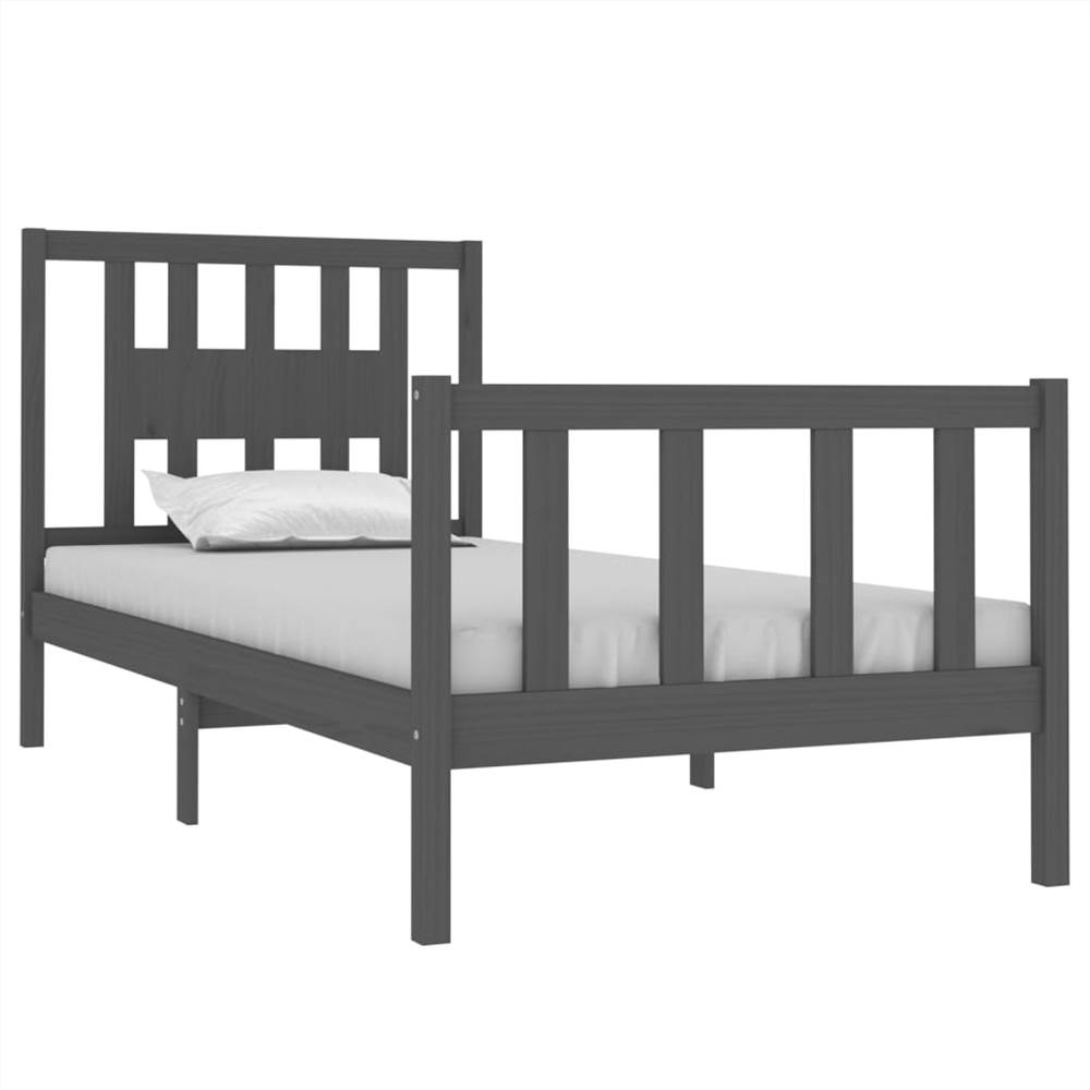 Bed Frame Grey Solid Wood 90x190 Cm 3FT Single 8 Bed Frame Grey Solid Wood 90x190 cm 3FT Single