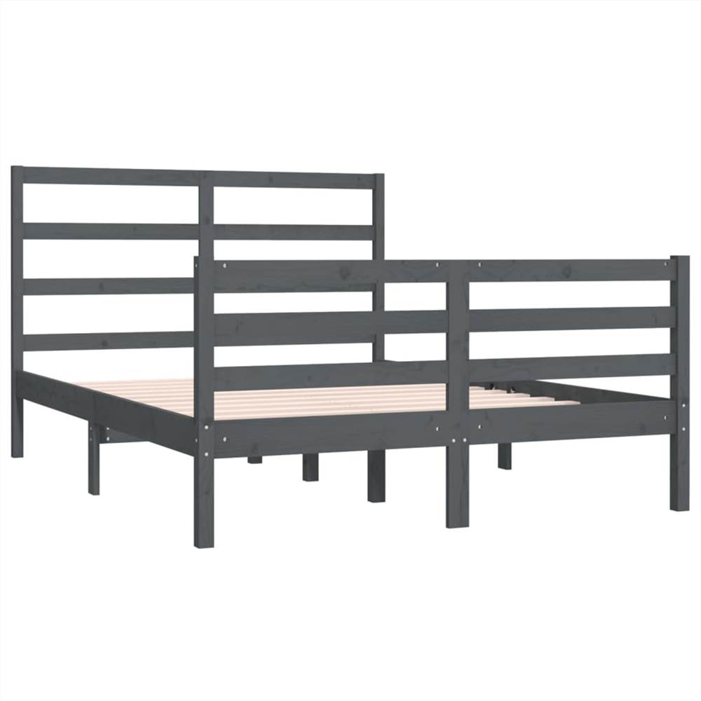 Bed Frame Grey Solid Wood Pine 120x190 Cm 4FT Small Double 9 Bed Frame Grey Solid Wood Pine 120x190 cm 4FT Small Double