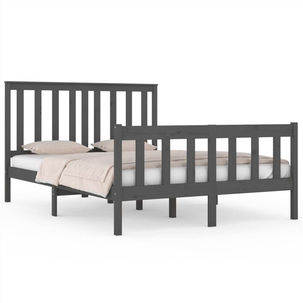 Bed Frame Grey Solid Wood Pine 120x190 Cm 4FT Small Double 7 Bed Frame Grey Solid Wood Pine 120x190 cm 4FT Small Double
