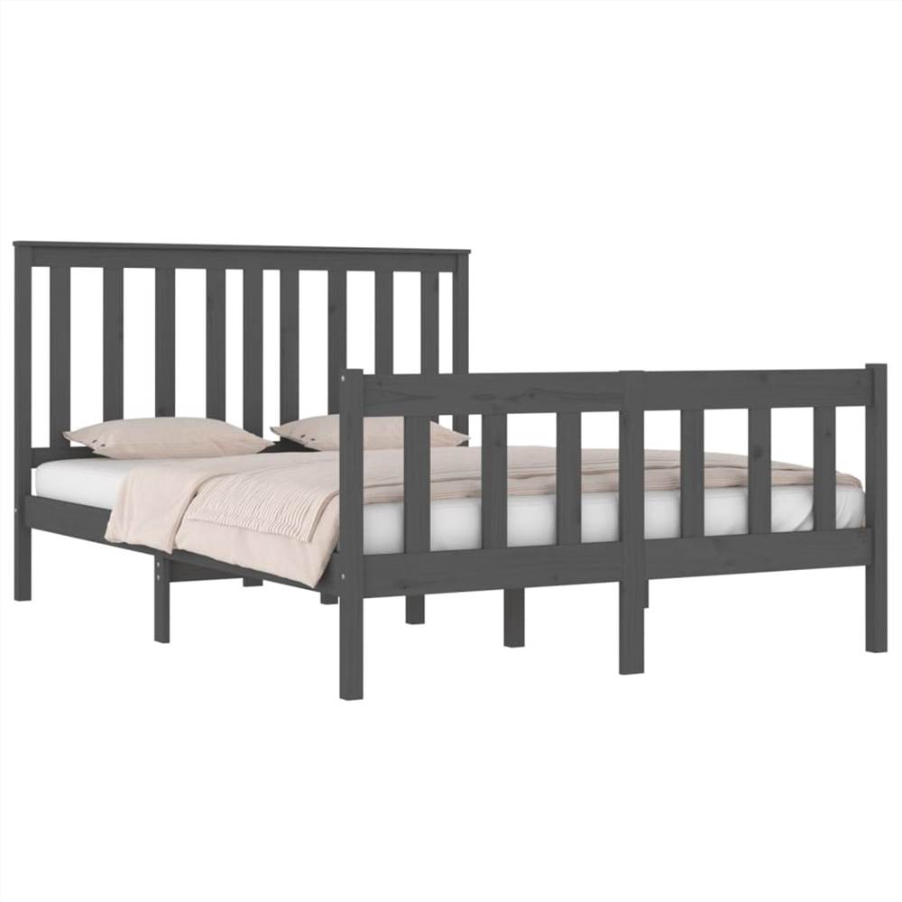 Bed Frame Grey Solid Wood Pine 120x190 Cm 4FT Small Double 8 Bed Frame Grey Solid Wood Pine 120x190 cm 4FT Small Double