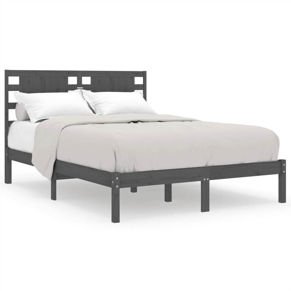 Bed Frame Grey Solid Wood Pine 140x190 cm