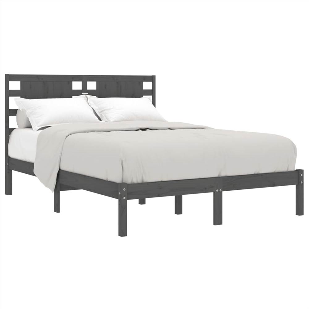 Bed Frame Grey Solid Wood Pine 140x190 cm