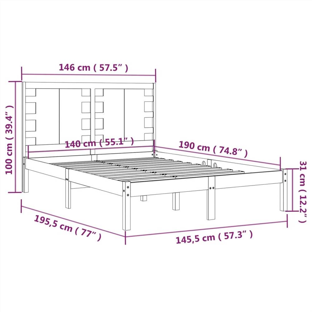 Bed Frame Grey Solid Wood Pine 140x190 cm
