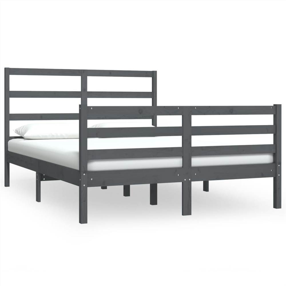 

Bed Frame Grey Solid Wood Pine 150x200 cm 5FT King Size