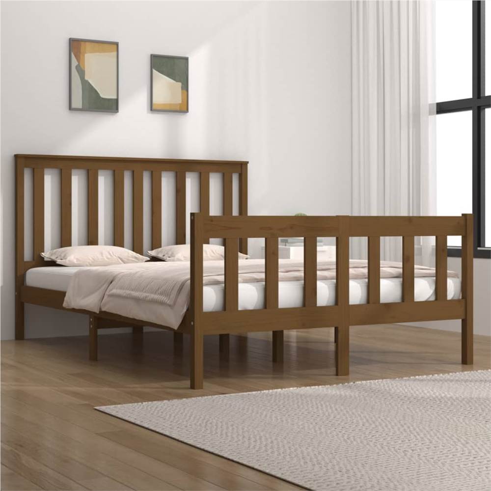 

Bed Frame Honey Brown Solid Wood Pine 135x190 cm 4FT6 Double