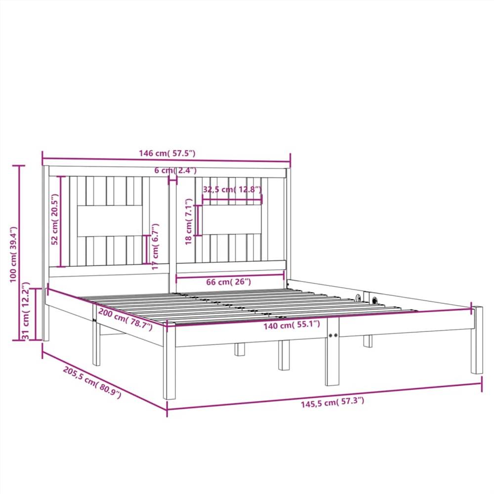 Bed Frame Solid Wood Pine 140x200 cm