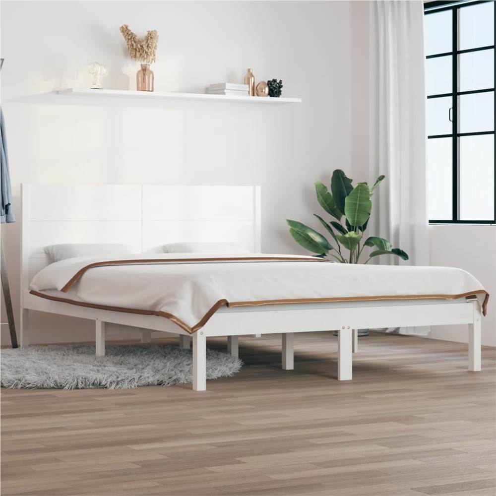 

Bed Frame White Solid Wood 135x190 cm 4FT6 Double