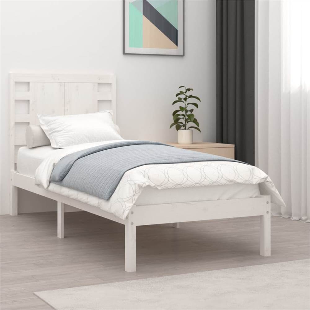 

Bed Frame White Solid Wood 75x190 cm 2FT6 Small Single