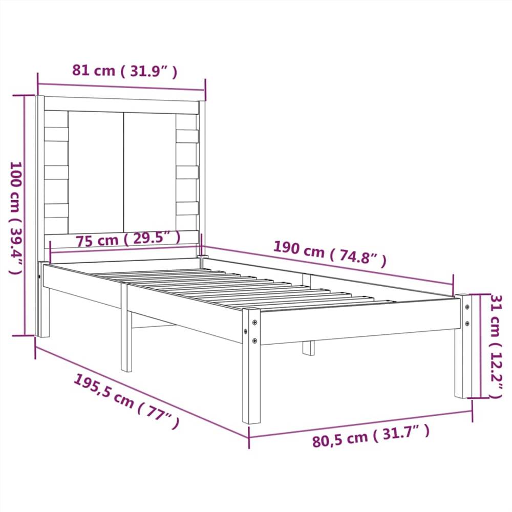 Bed Frame White Solid Wood 75x190 cm 2FT6 Small Single