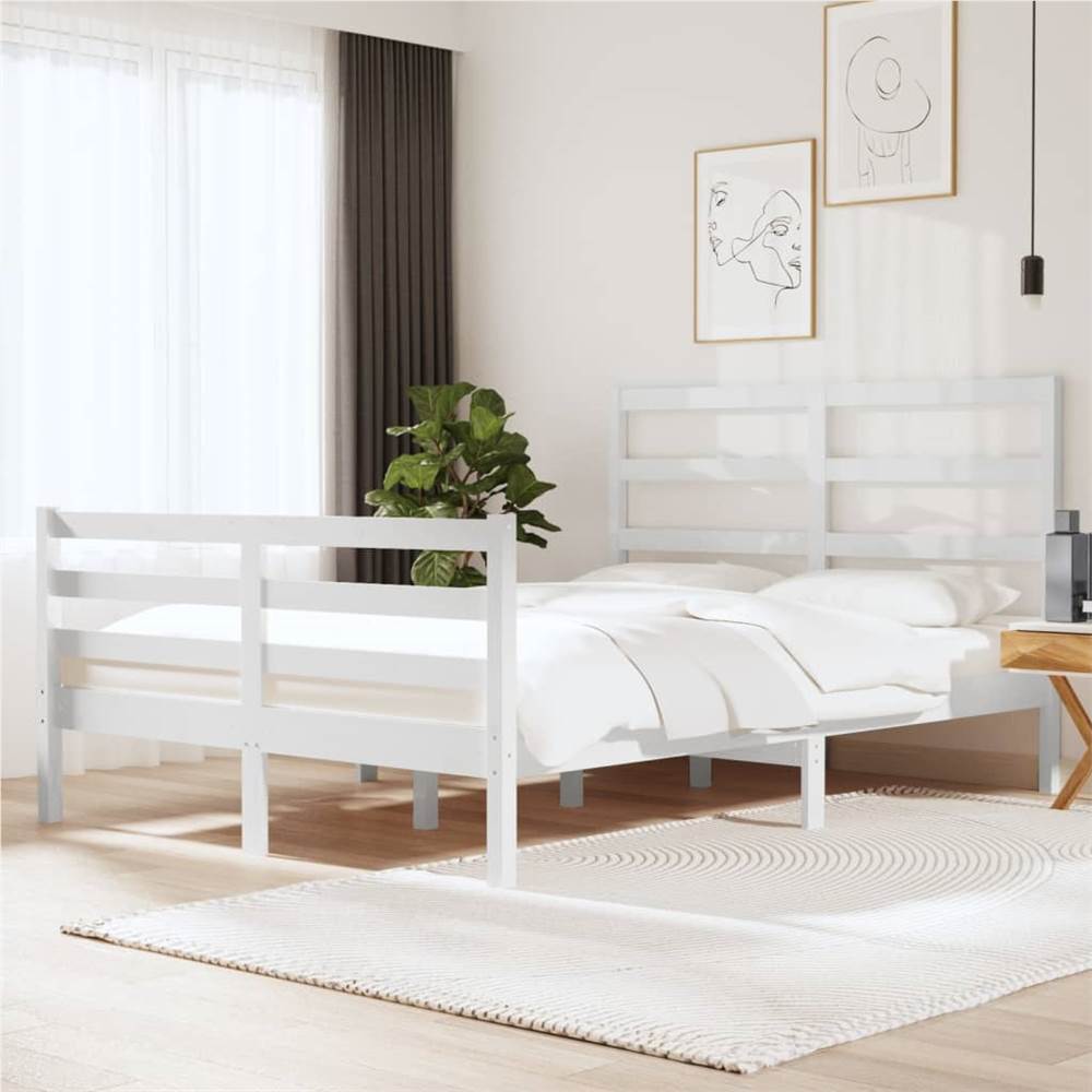 

Bed Frame White Solid Wood Pine 120x190 cm 4FT Small Double