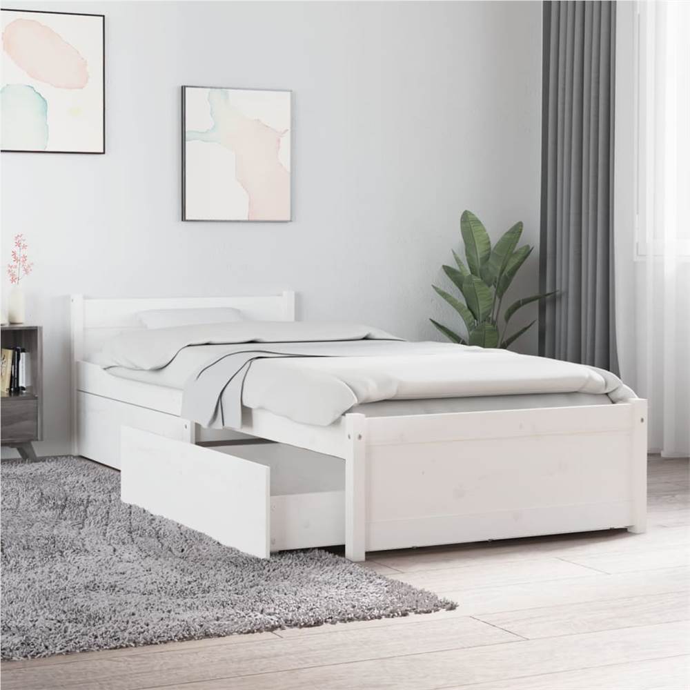 Bed Frame with Drawers White 75x190 cm 2FT6 Small Single