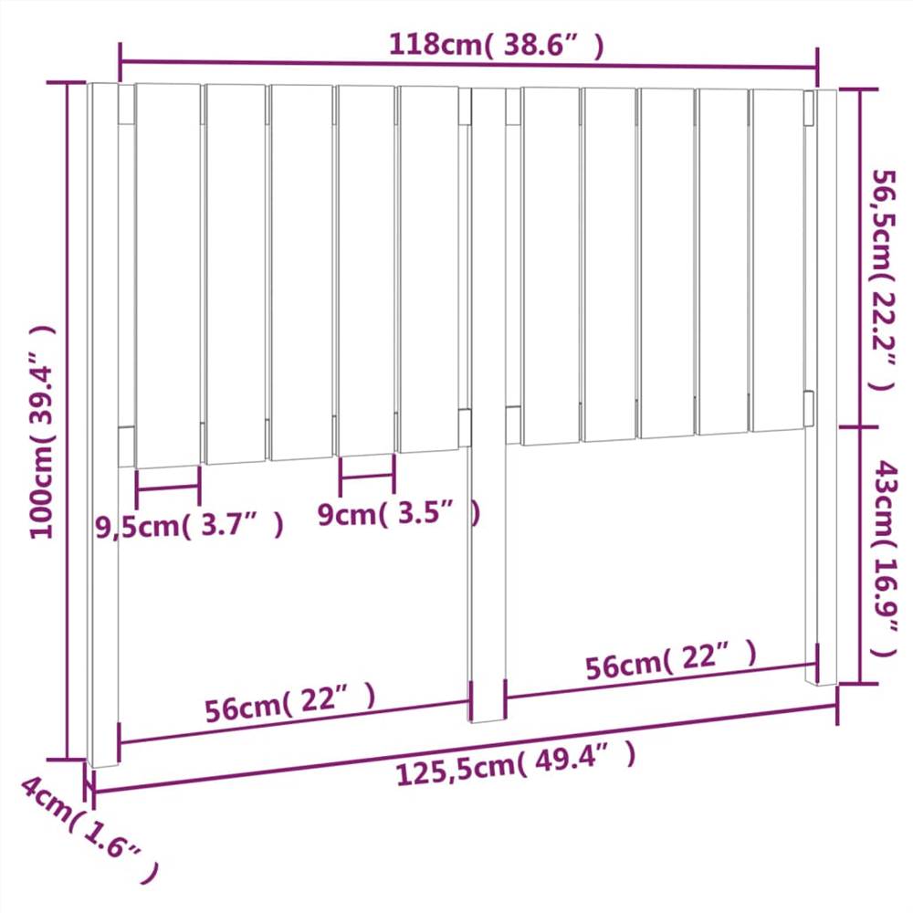Bed Headboard White 125.5x4x100 cm Solid Wood Pine
