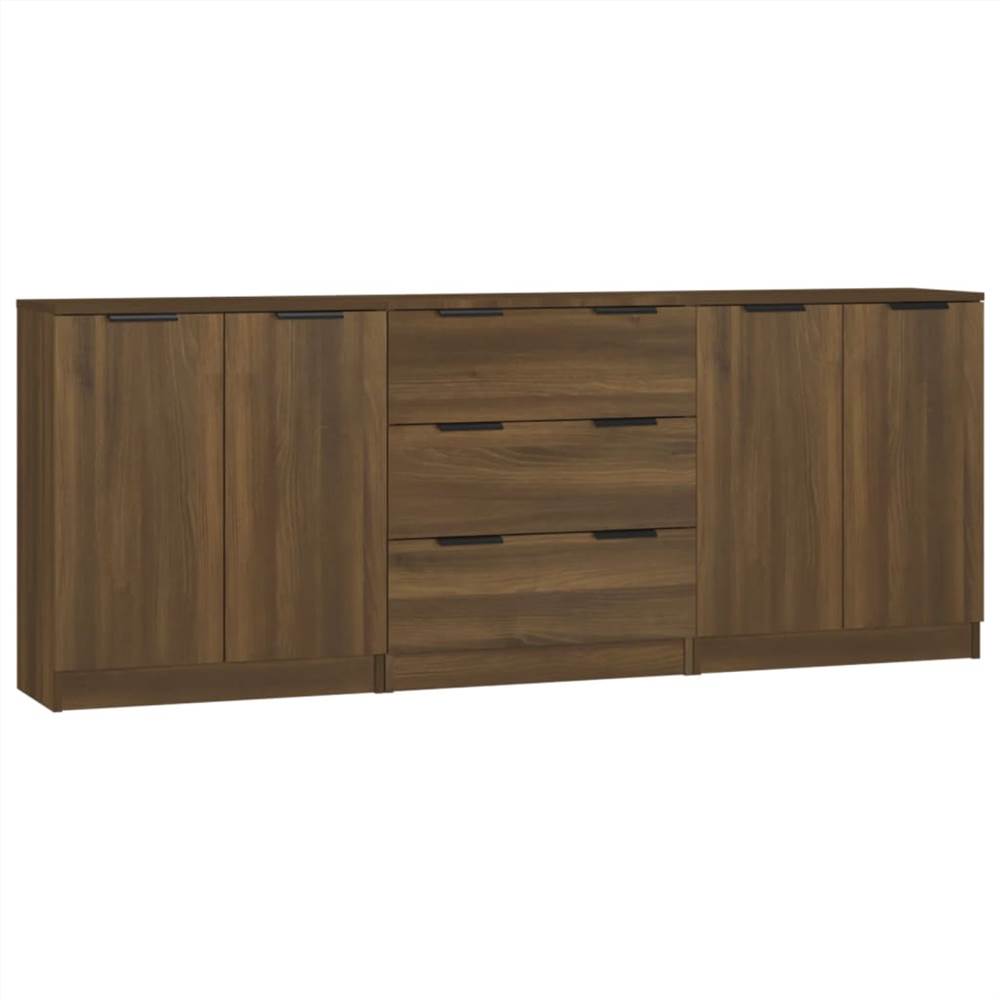 3 Piece Sideboards Brown Oak Engineered Wood