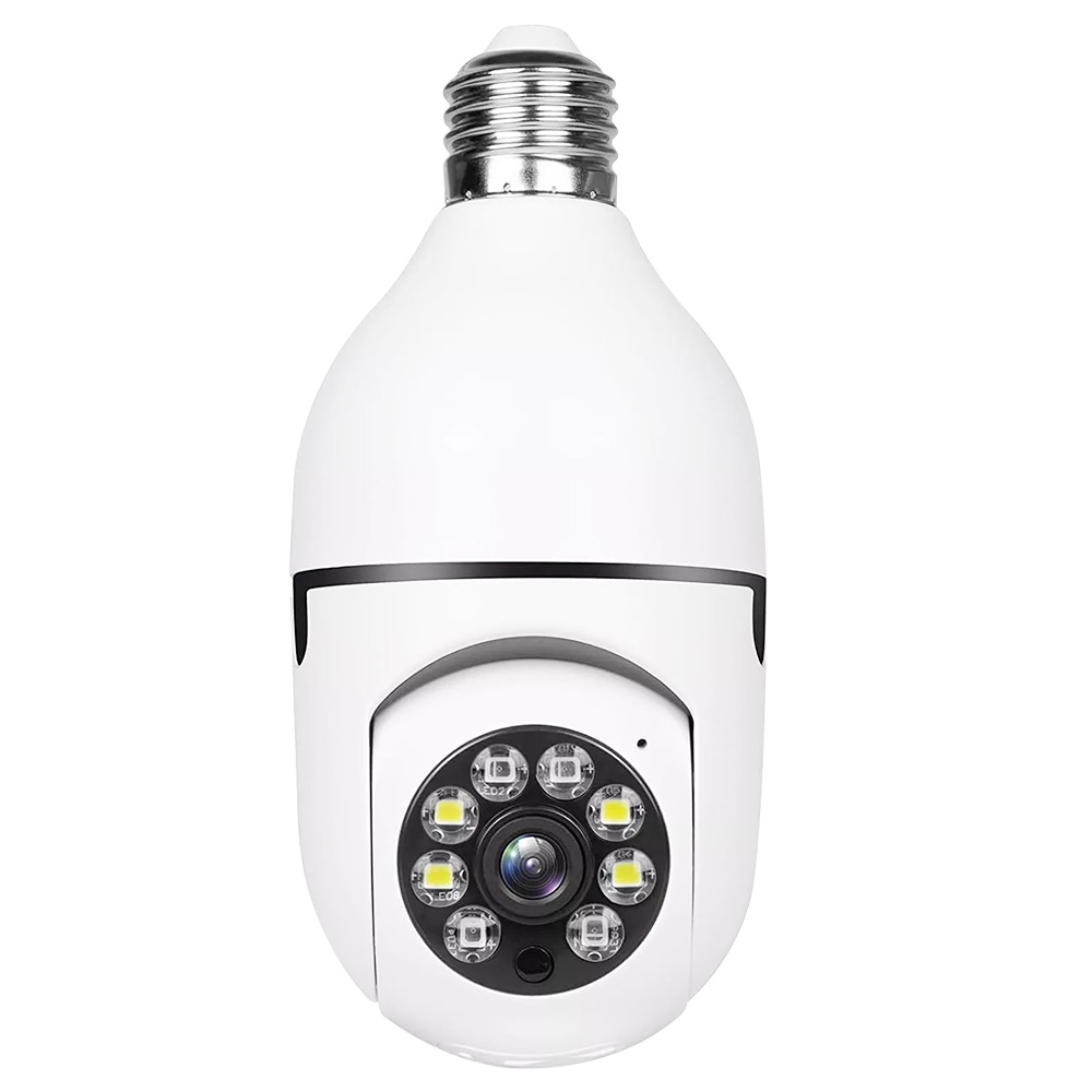 Caméra éclairée par ampoule A6 1080P HD, rotative à 360 degrés, caméra de sécurité intelligente sans fil WiFi, vision nocturne en couleur, voix bidirectionnelle - Blanc