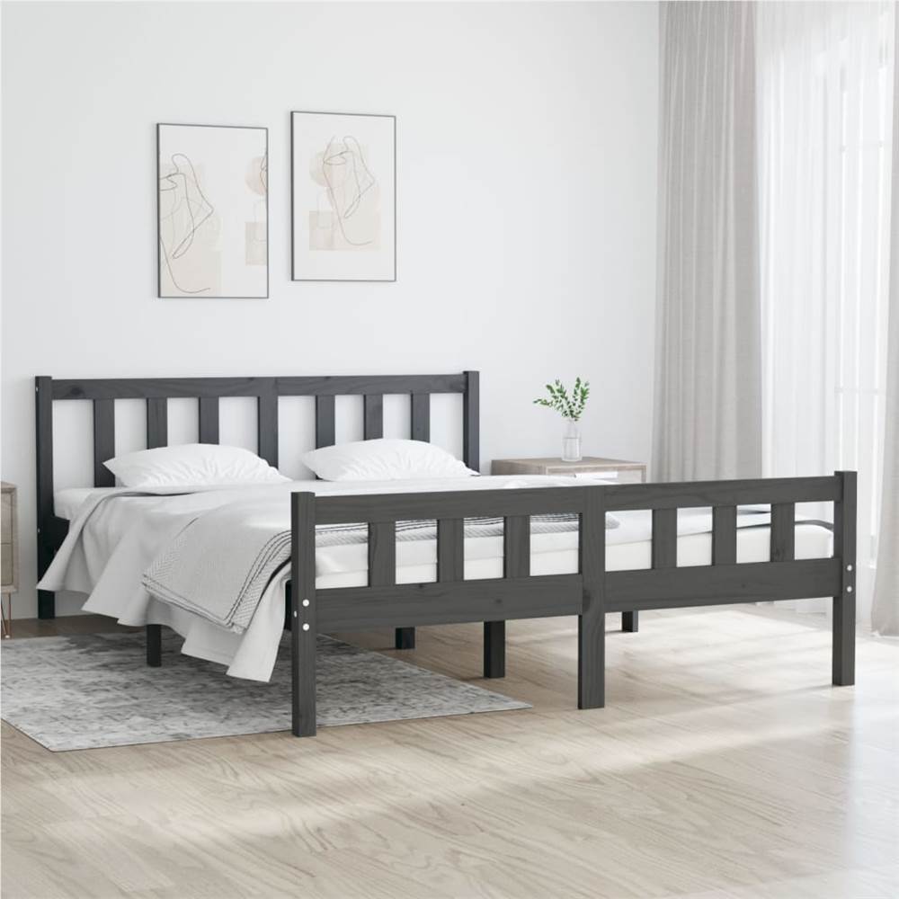 

Bed Frame Grey Solid Wood 135x190 cm 4FT6 Double