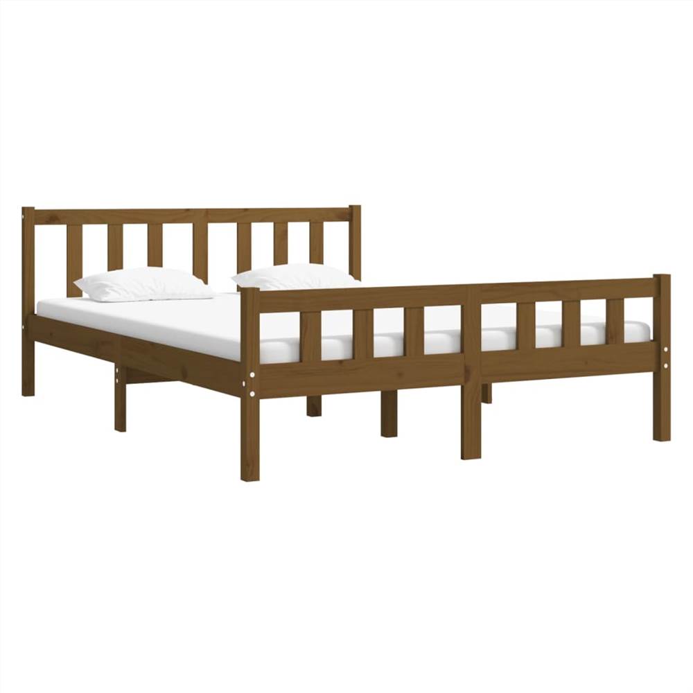 Bed Frame Honey Brown Solid Wood 135x190 Cm 4FT6 Double 8 Bed Frame Honey Brown Solid Wood 135x190 cm 4FT6 Double