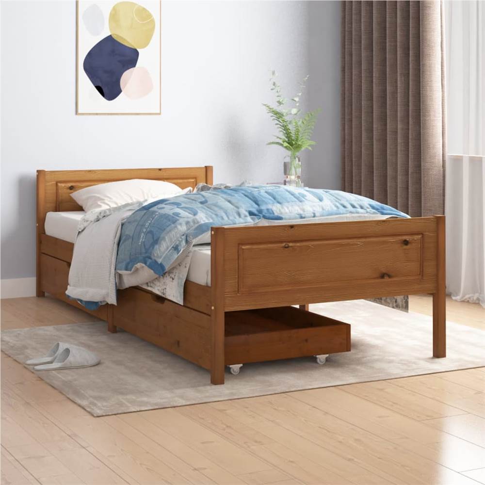 

Bed Frame with 2 Drawers Honey Brown Solid Wood Pine 90x200 cm Single