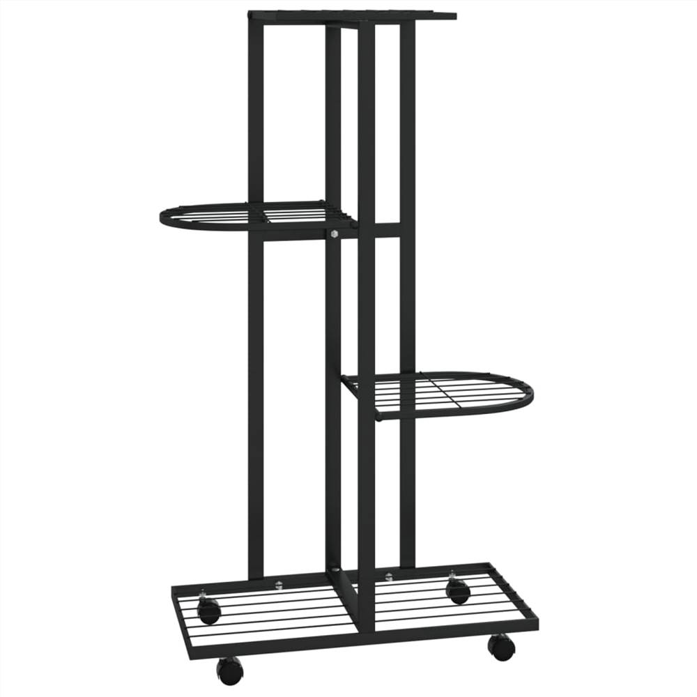 4Floor Flower Stand with Wheels 44x23x80 cm Black Iron