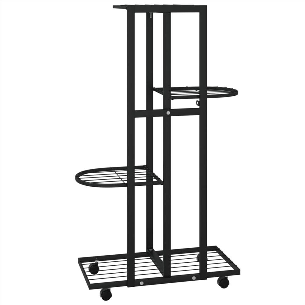 4Floor Flower Stand with Wheels 44x23x80 cm Black Iron