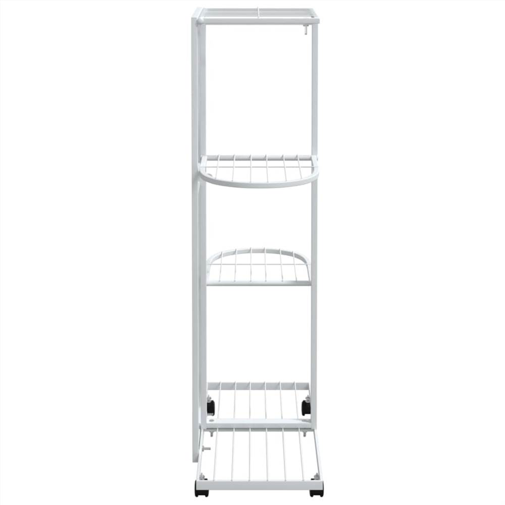4-Floor Flower Stand with Wheels 44x23x80 cm White Iron