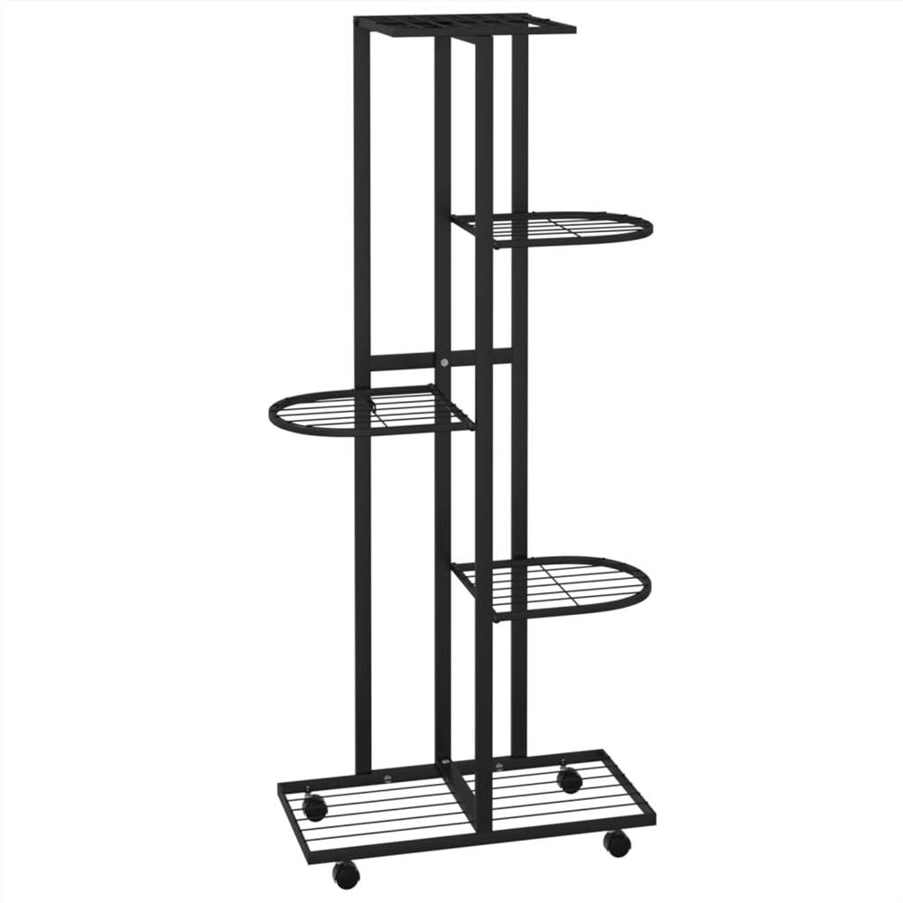 5Floor Flower Stand with Wheels 44x23x100 cm Black Iron