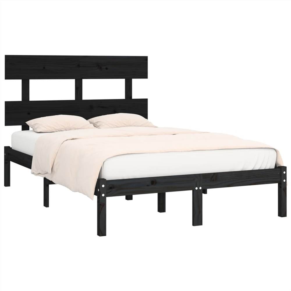 Bed Frame Black Solid Wood 120x190 Cm 4FT Small Double 8 Bed Frame Black Solid Wood 120x190 cm 4FT Small Double
