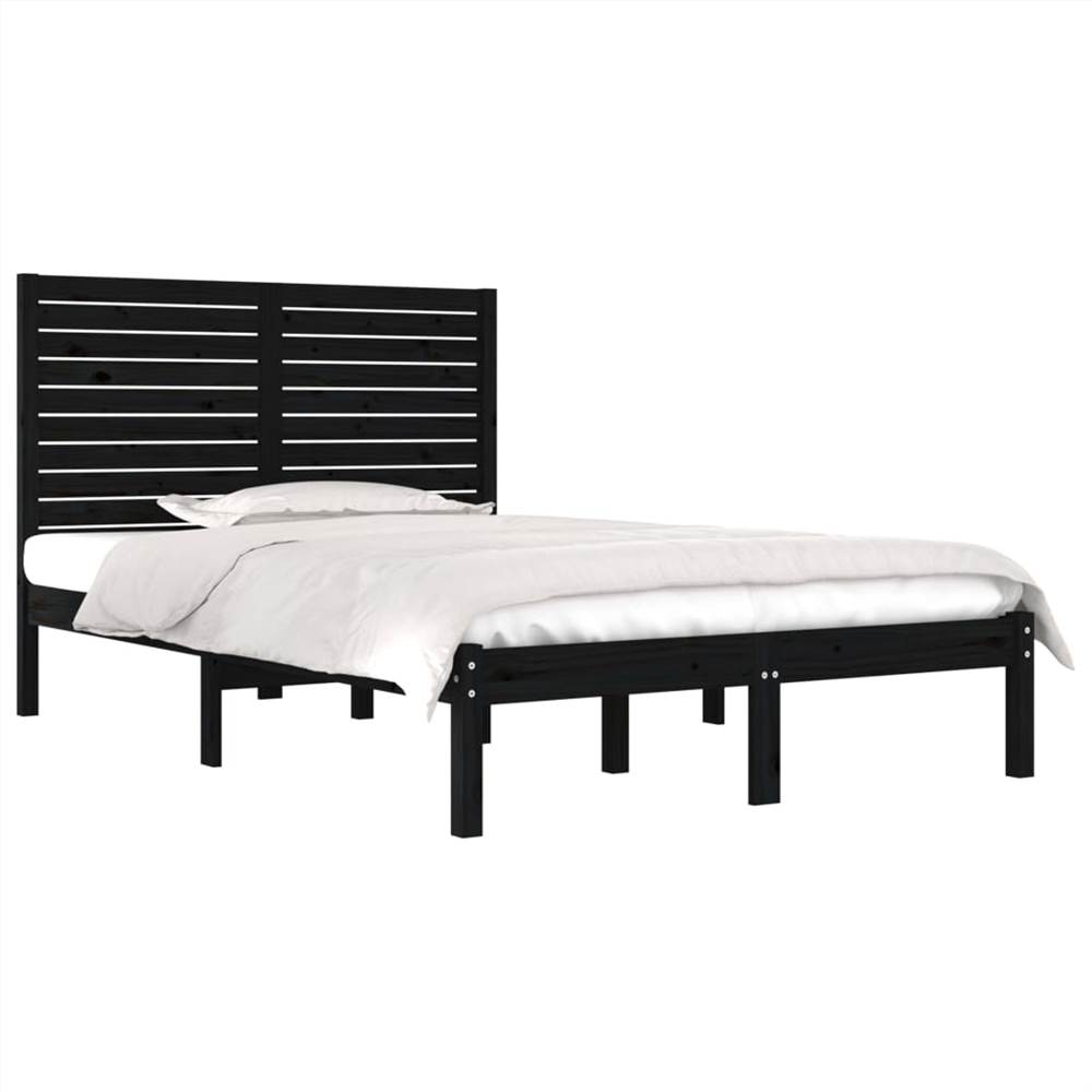 Bed Frame Black Solid Wood 120x190 cm 4FT Small Double
