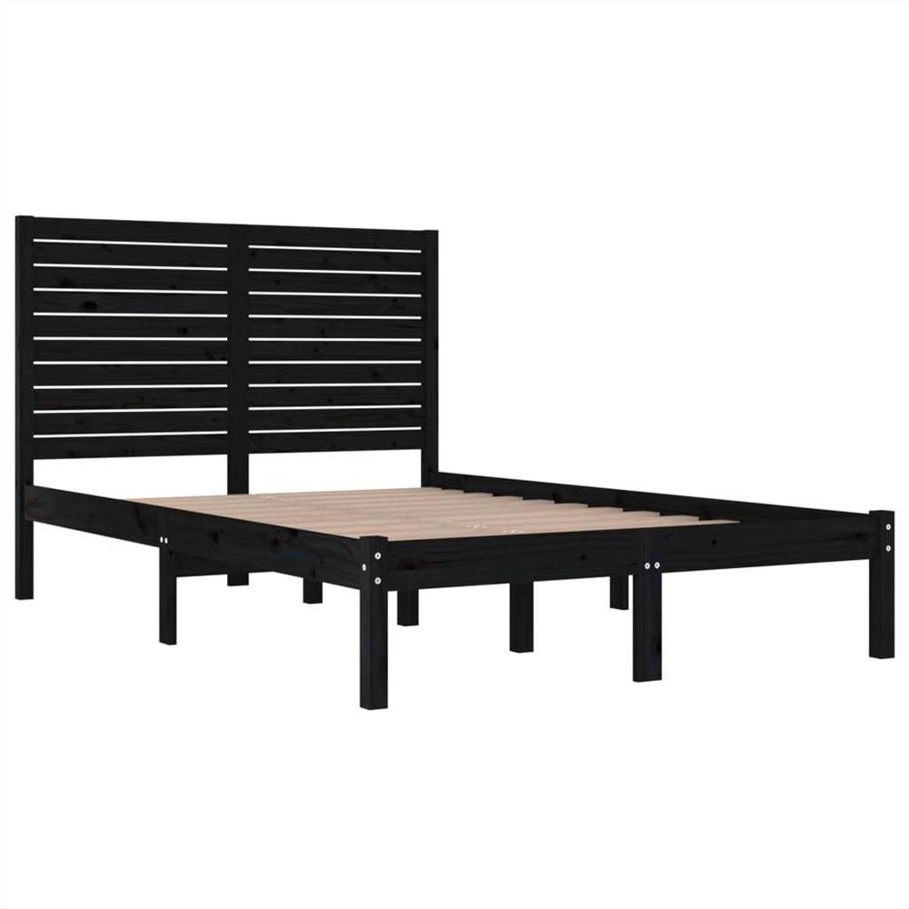 Bed Frame Black Solid Wood 120x190 cm 4FT Small Double