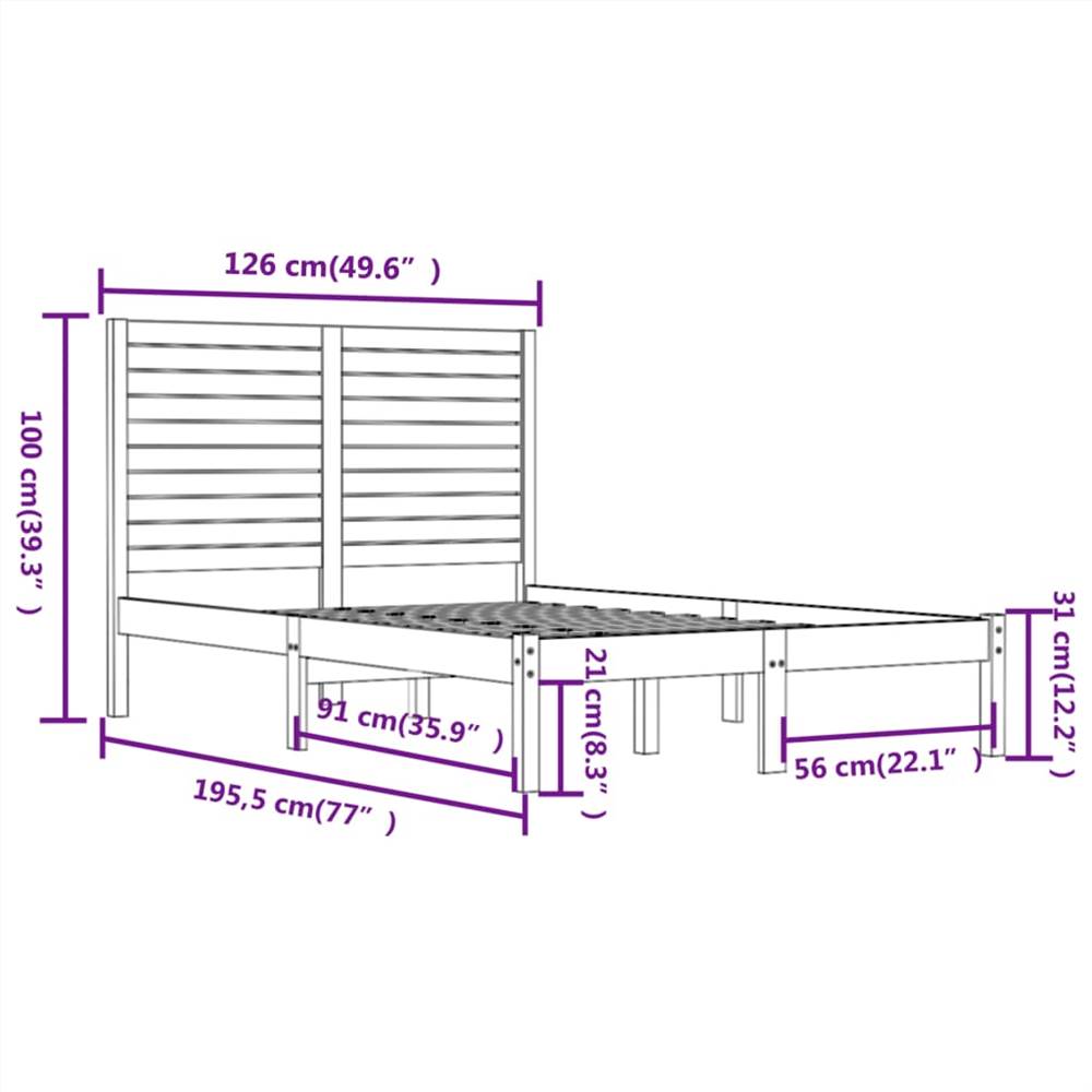 Bed Frame Black Solid Wood 120x190 cm 4FT Small Double