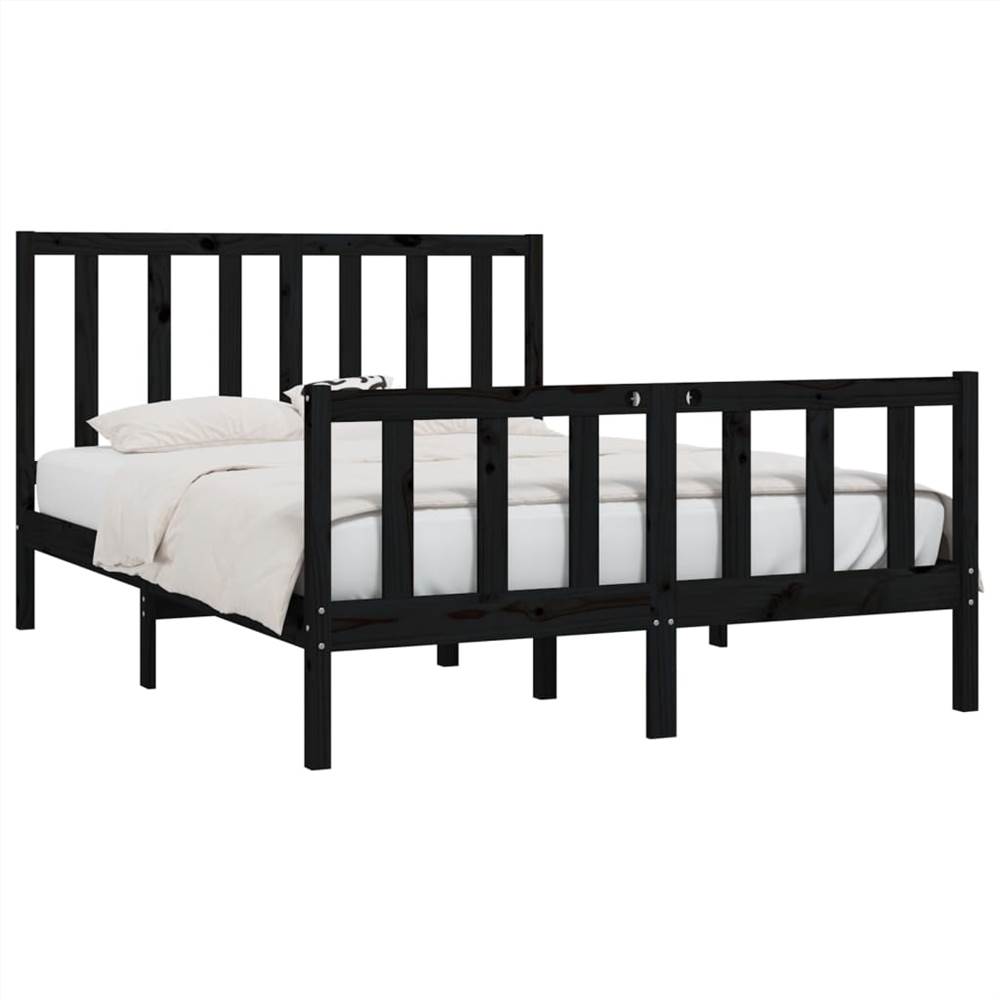 Bed Frame Black Solid Wood 120x190 cm 4FT Small Double