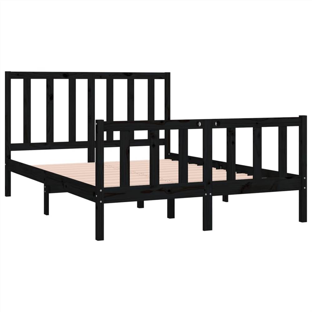 Bed Frame Black Solid Wood 120x190 cm 4FT Small Double