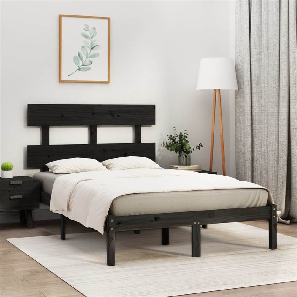 

Bed Frame Black Solid Wood 135x190 cm 4FT6 Double