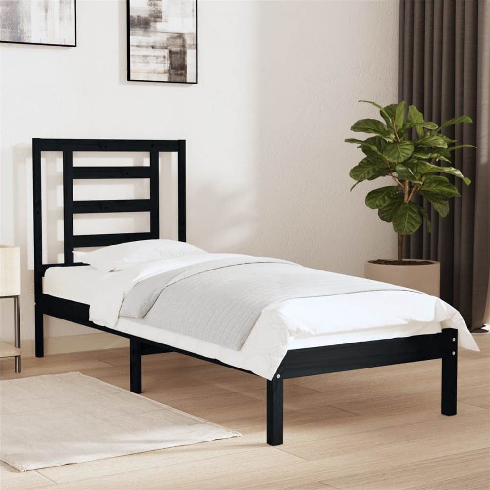 

Bed Frame Black Solid Wood 75x190 cm 2FT6 Small Single