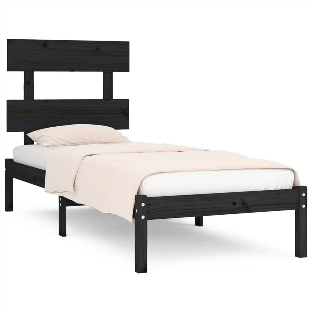 Bed Frame Black Solid Wood 90x190 Cm 3ft6 Single 