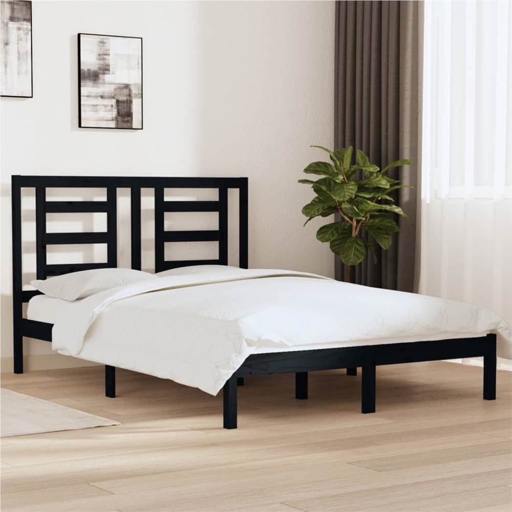 

Bed Frame Black Solid Wood Pine 135x190 cm 4FT6 Double