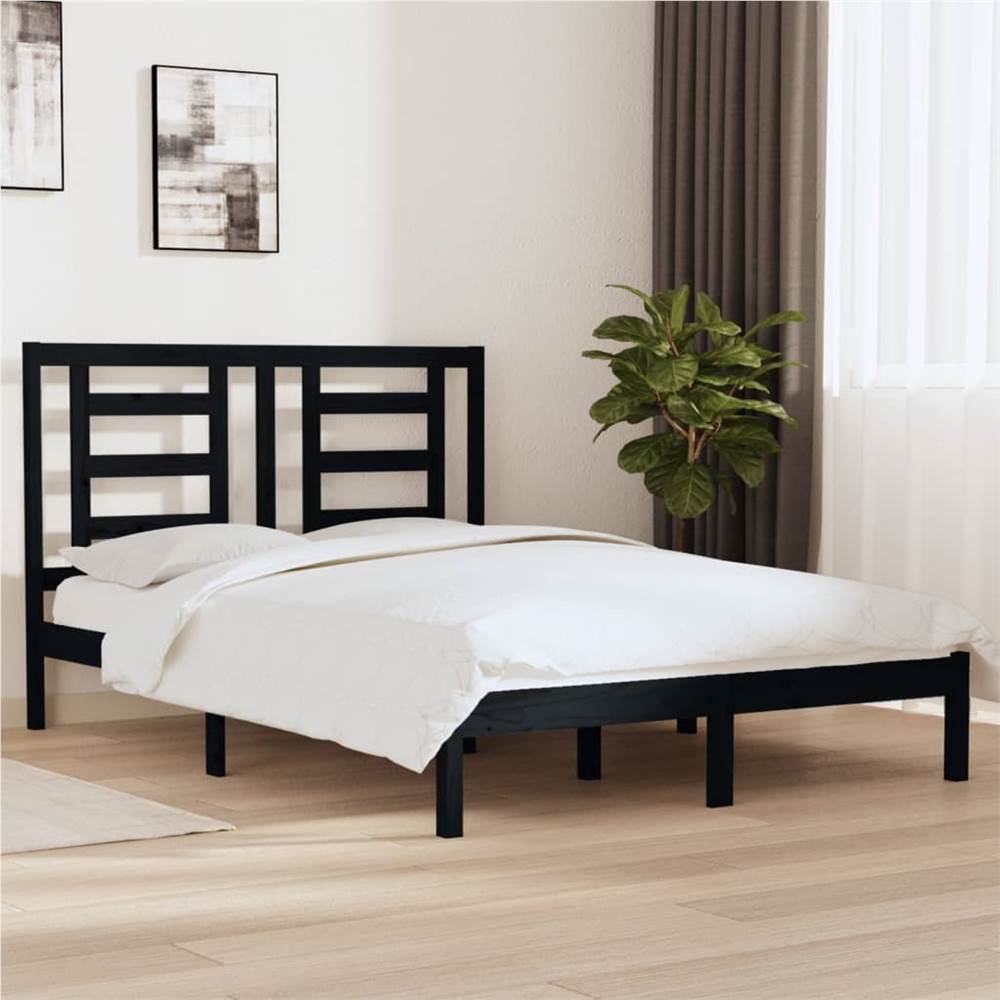 

Bed Frame Black Solid Wood Pine 150x200 cm 5FT King Size