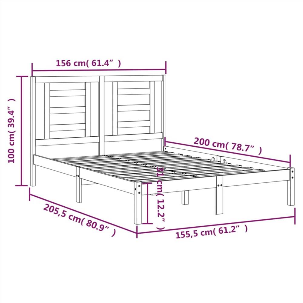 Bed Frame Black Solid Wood Pine 150x200 cm 5FT King Size