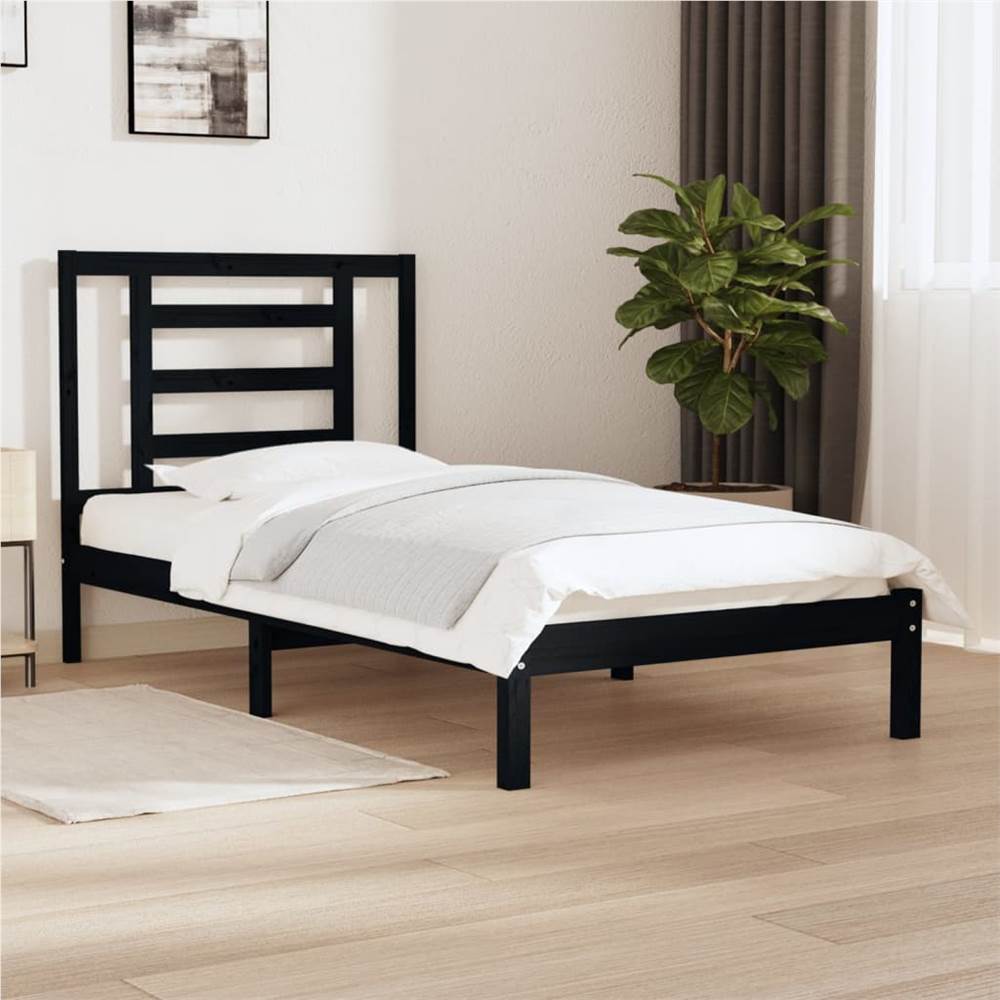 

Bed Frame Black Solid Wood Pine 90x190 cm 3FT Single