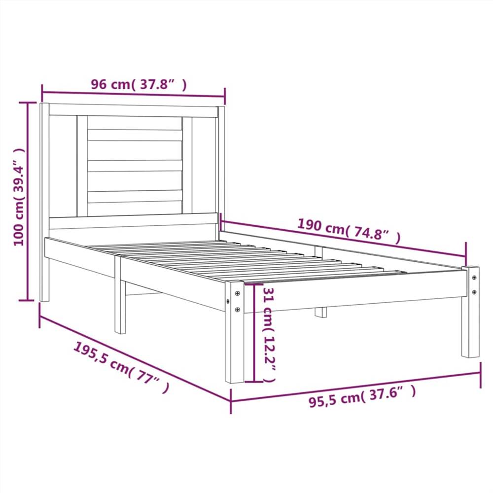 Bed Frame Black Solid Wood Pine 90x190 cm 3FT Single